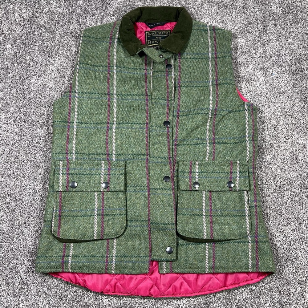 Walker & Hawkes Ladies Derby Tweed Wool Plaid Hunting Waistcoat Vest England